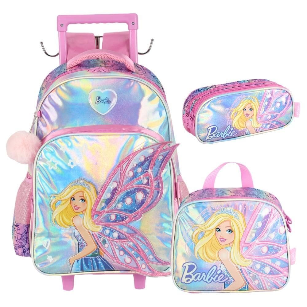 Kit Mochila Rodinhas Oficial Holográfica Barbie Fada Luxcel