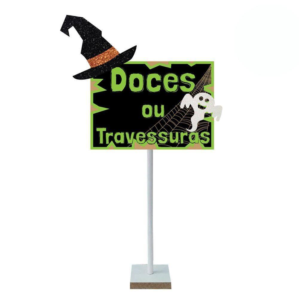 Enfeite Placa Doces Ou Travessuras Com Haste Festa Halloween