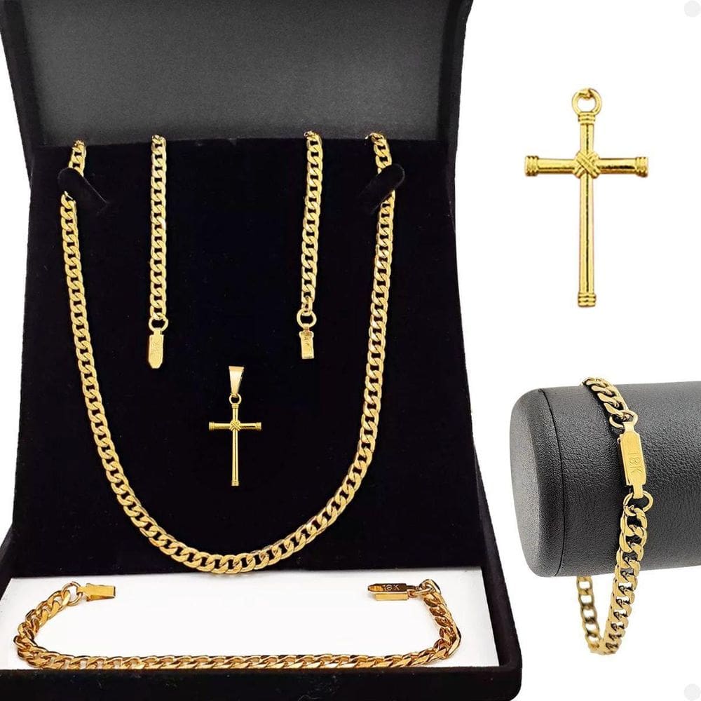 Corrente Masculina Grumet Banhada Ouro + Pingente + Pulseira