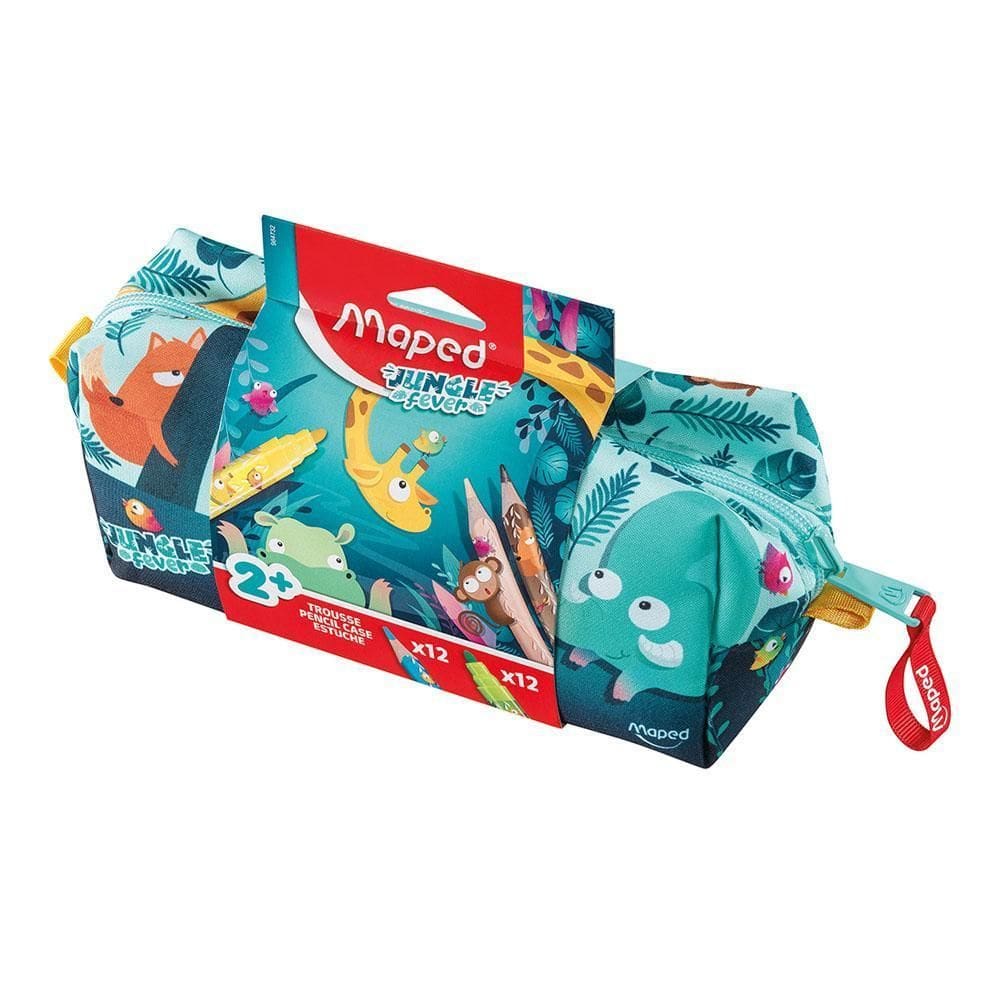 Kit Estojo Escolar Jungle Fever + Kit Colorir 24 Peças Maped