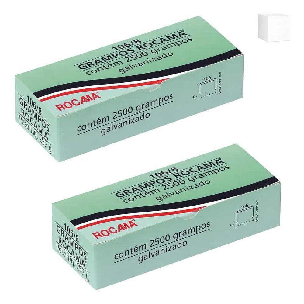 2X Rocama - Kit 2 Caixas Com 2500 Grampos 106/8