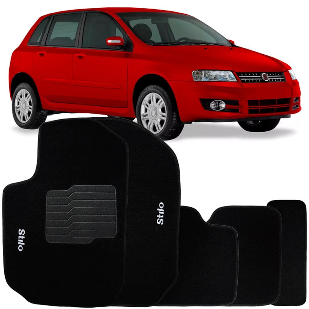 Jogo de Tapete Automotivo Carpete Fiat Stilo 2002 à 2007 Soft Logo Bordado 5 Peças