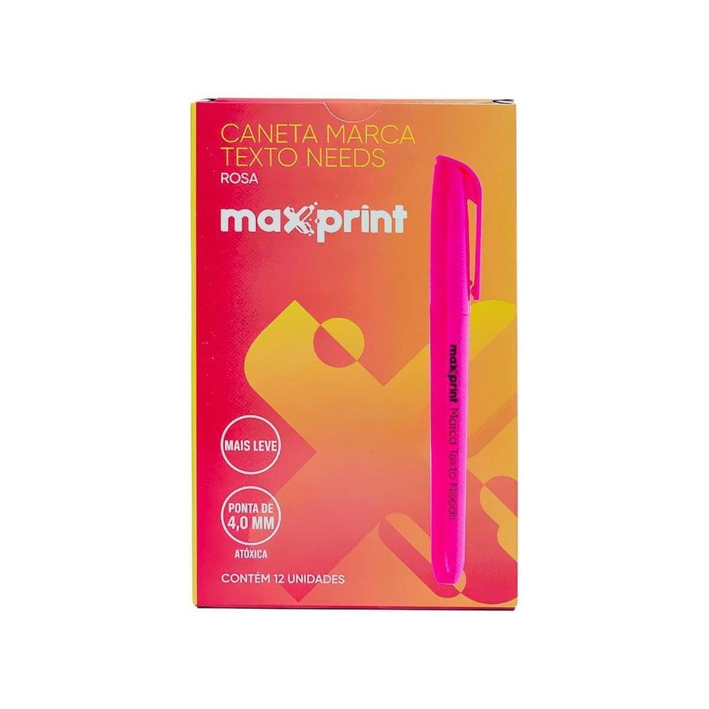 Caixa 12 Canetas Marca Texto Needs Maxprint Escolar Rosa