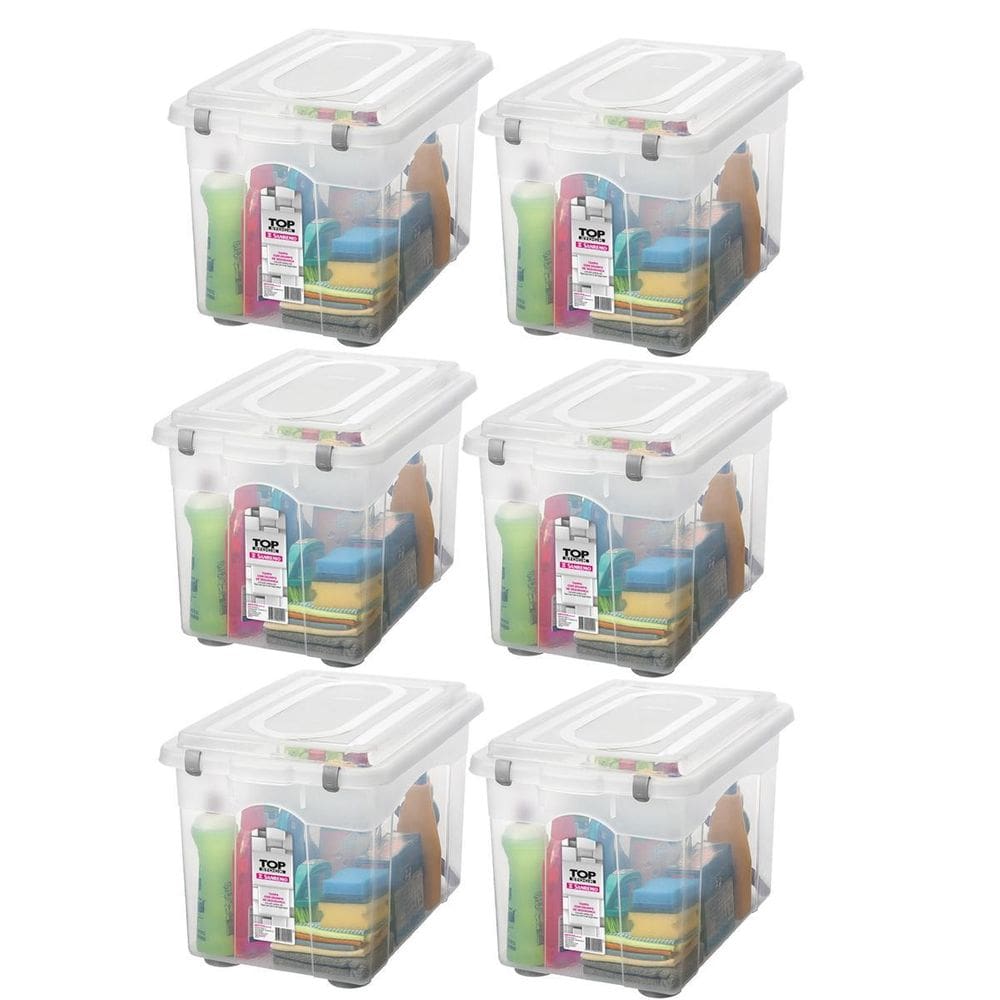 Kit 6 Organizador De Escritório 56,1L Transparente Com Tampa