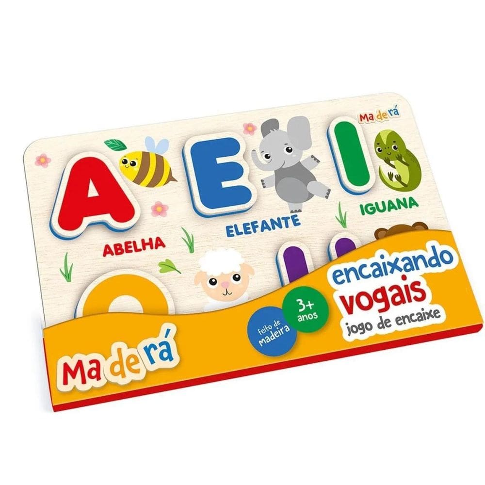 Jogo De Encaixar Vogais Animais Madeira 003133 - Toyster