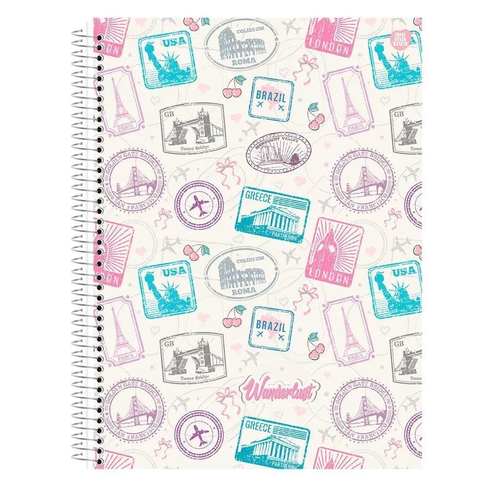 Caderno Univ 10 Matérias 160Fls Wanderlust Branco Animativa