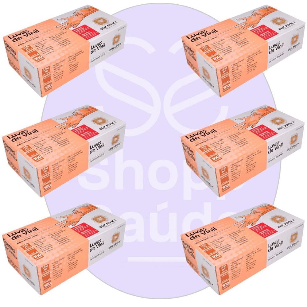 Kit 06 Luvas De Vinil Descartável M Sem Pó - Descarpack
