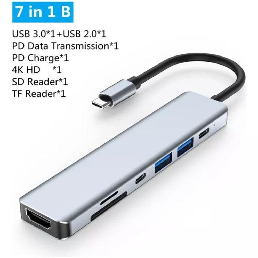 Hub Adaptador 7 Em 1 Hdmi 4K Usb Cartão Sd Tipo C