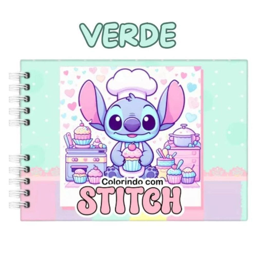 Livro Colorir Stitch Capa Dura 50 Folhas 180G Verde Meninos