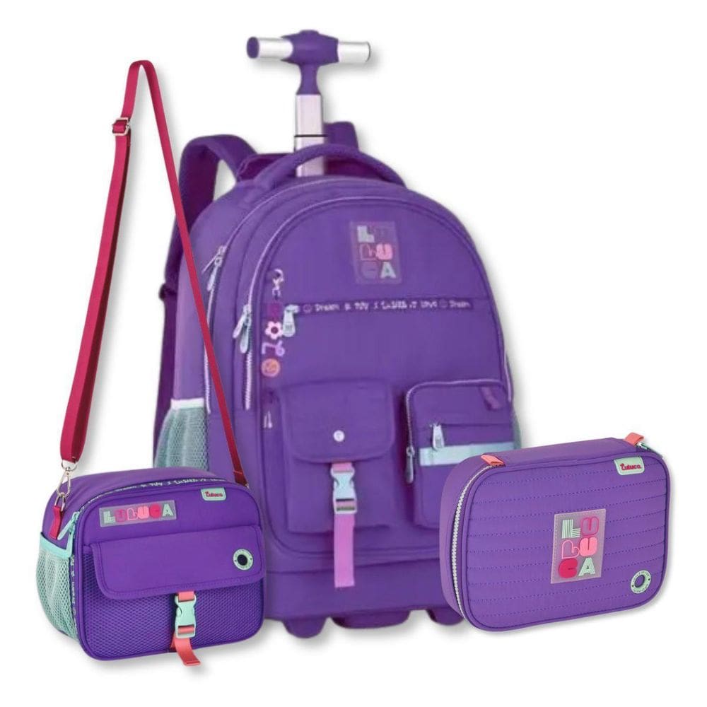 Mochila Carrinho Luluca Com Lancheira Térmica E Estojo Box