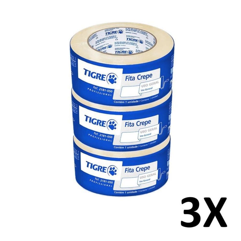 Kit 3 Fita Crepe Uso Geral Pintura 48Mmx50M Tigre