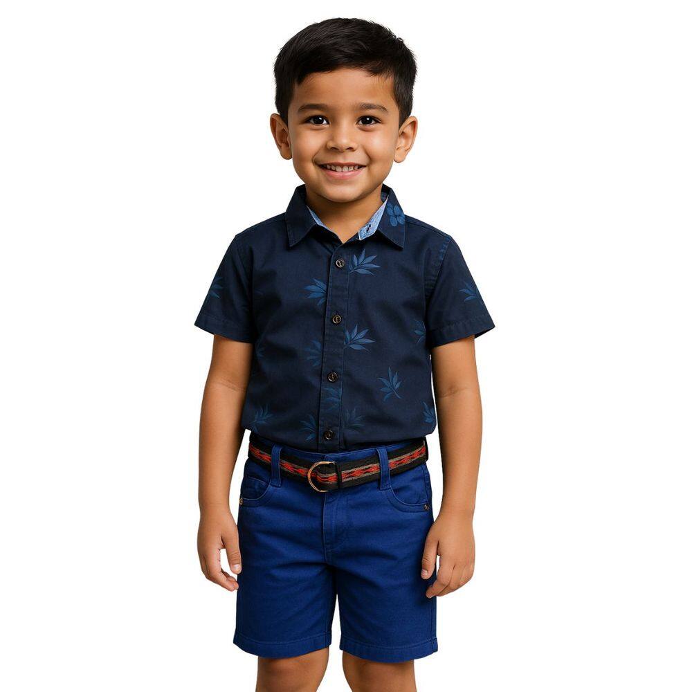Conjunto Infantil Camisa Azul e Bermuda Amarela Azul Verão