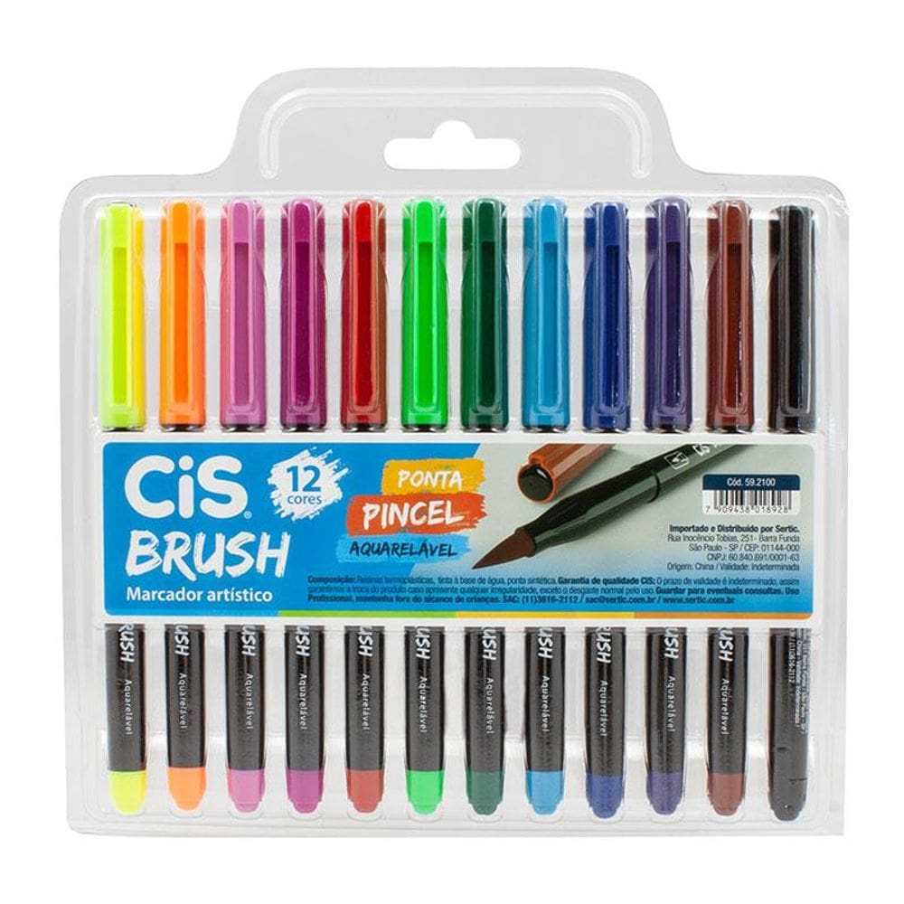 Caneta pincel Brush Aquarelável com 12 cores Cis