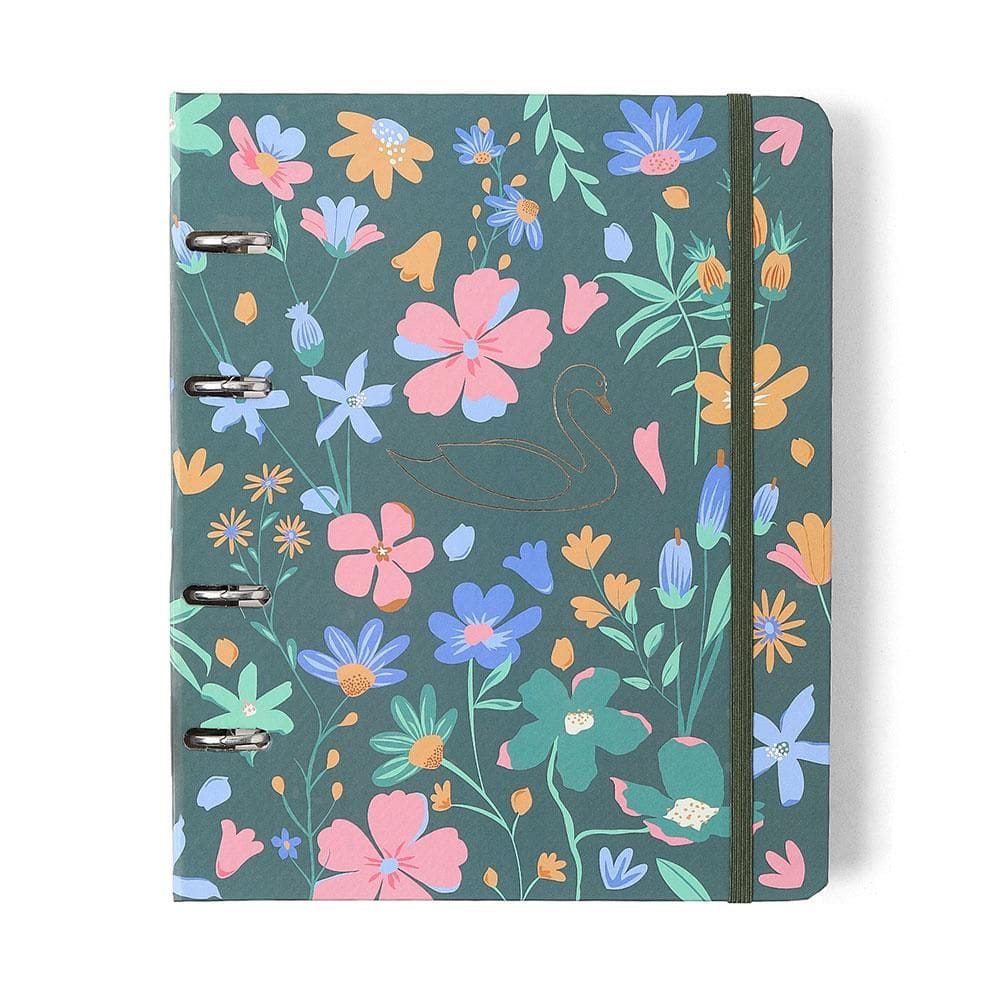 Caderno argolado criativo 17x24 Cisne Floral Verde Cicero