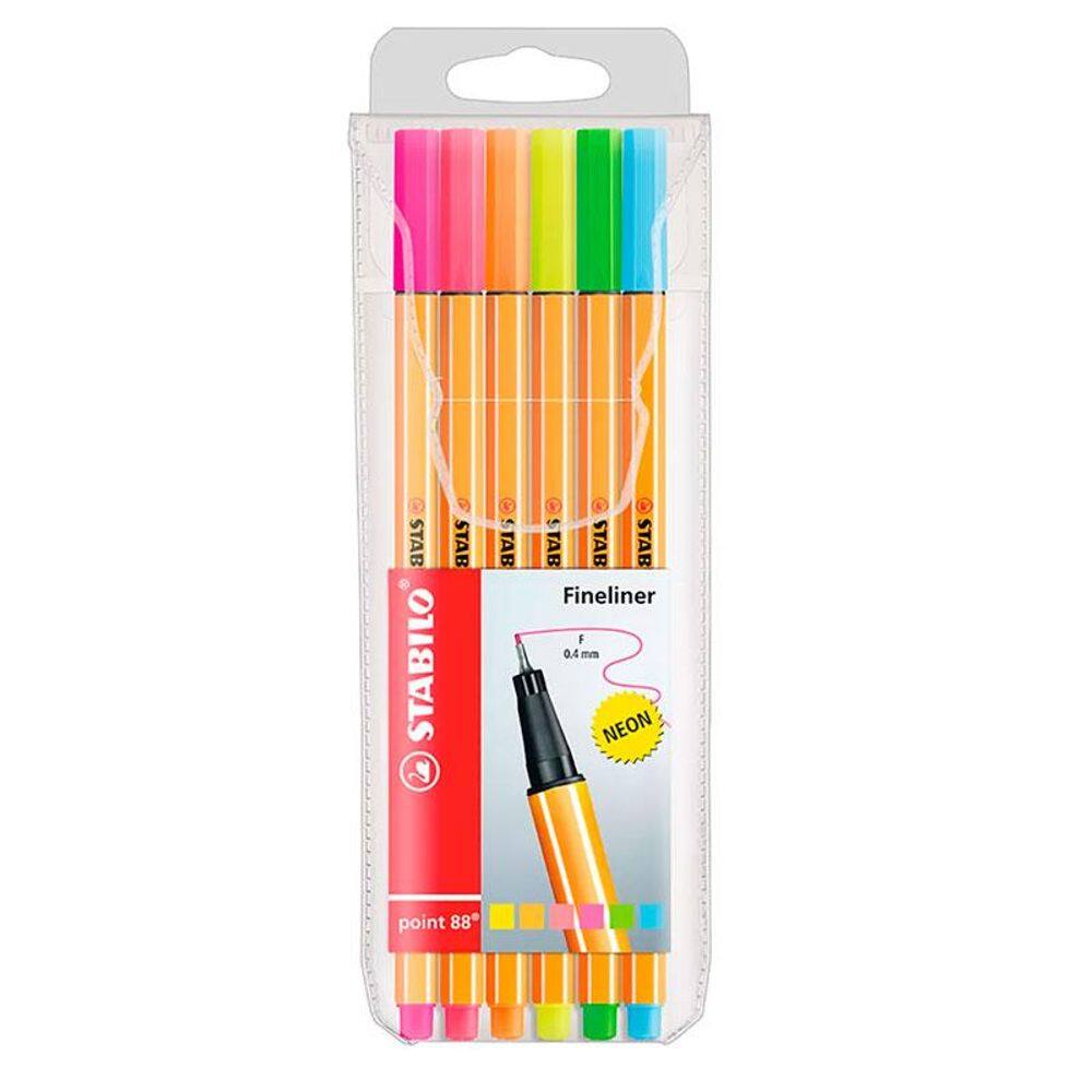 Caneta hidrográfica Fine Point 88/6 1 cores neon estojo com 6 unidades Stabilo