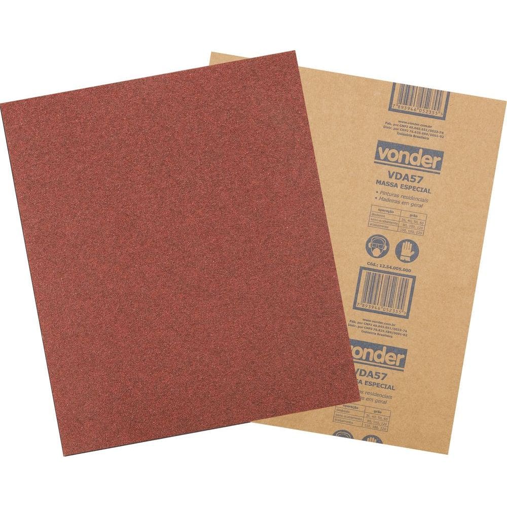 Lixa folha massa g50 225x275mm vda-57 com 50 peças Vonder