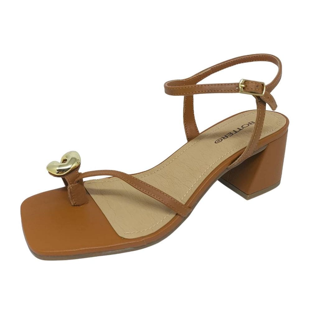 Sandalia Feminina Salto Medio Bico Quadrado Couro Bottero