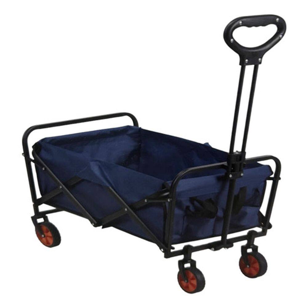Carrinho Dobravel Aco E Tecido Com Alca 80x48x67cm - Outdoor Preto/azul