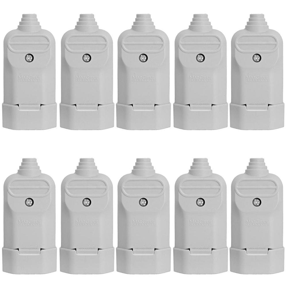 10 Tomada Plug Fêmea Prensa Cabo 2 Pinos Finos 10A Cinza