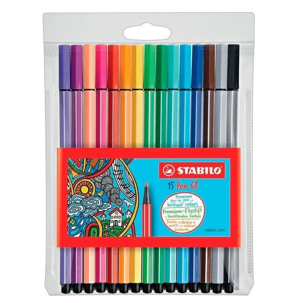 Caneta hidrográfica Pen 68 6815 estojo 15 unidades Stabilo
