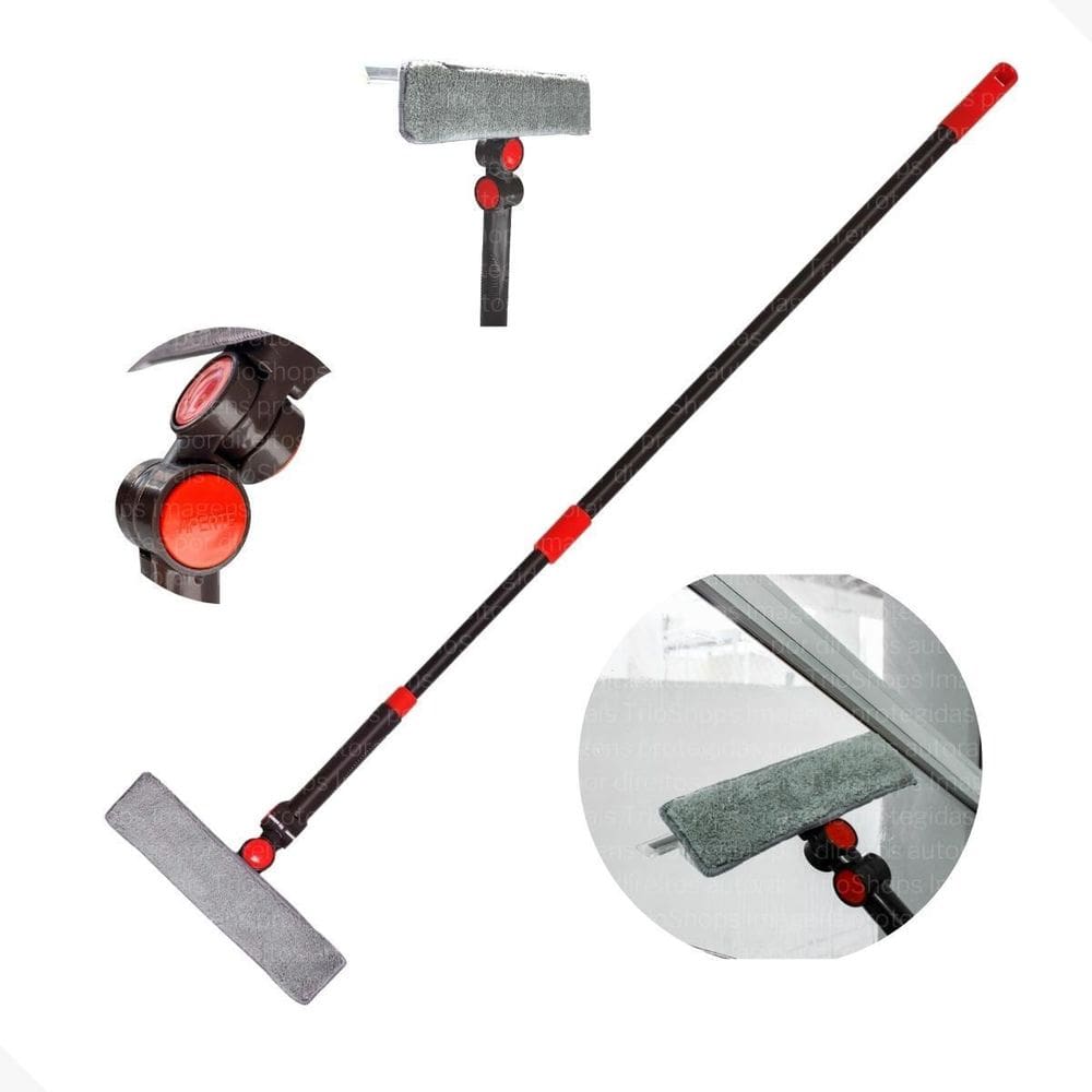 Limpa Vidros 2 Em 1 Pano Microfibra Lavável Rodo De Limpeza