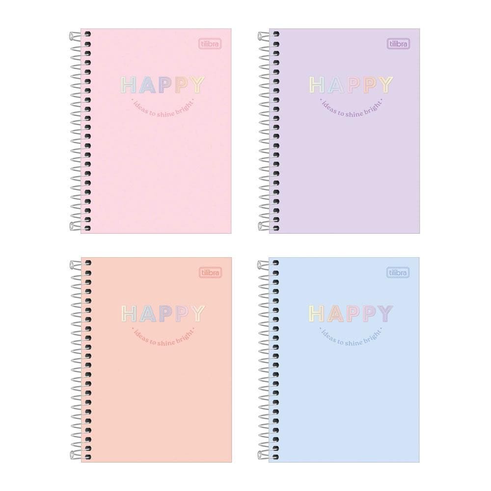 Caderneta espiral capa dura 1/8 80 folhas Happy - Tilibra