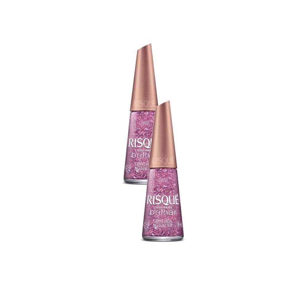 Kit 2 Esmalte Risqué Livre para Brilhar Cravejada no Glitter 8ml