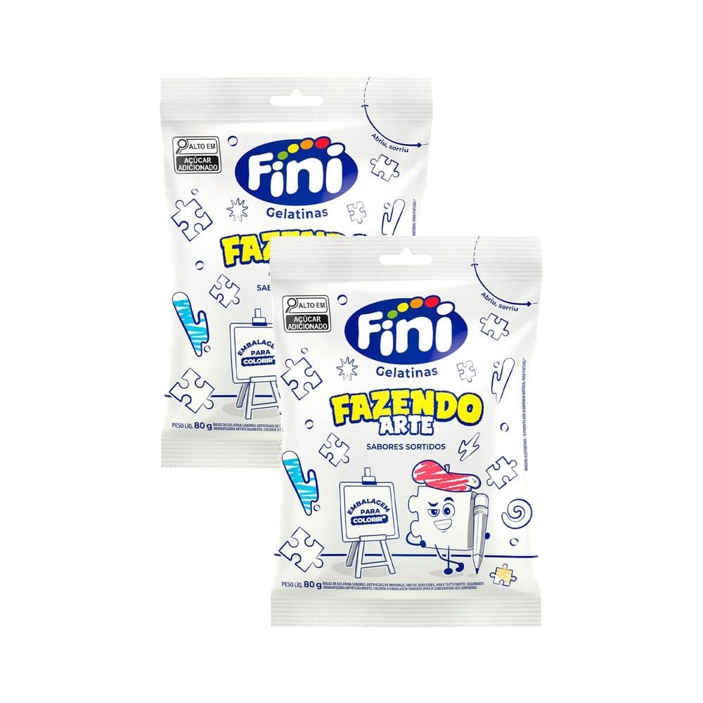 Kit 2 Bala de Gelatina Fini Fazendo Arte Embalagem para Colorir 80g