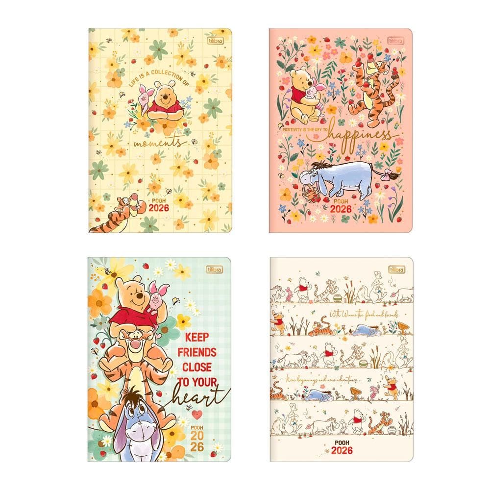 Agenda planner grampeado mensal Pooh 2026 Tilibra