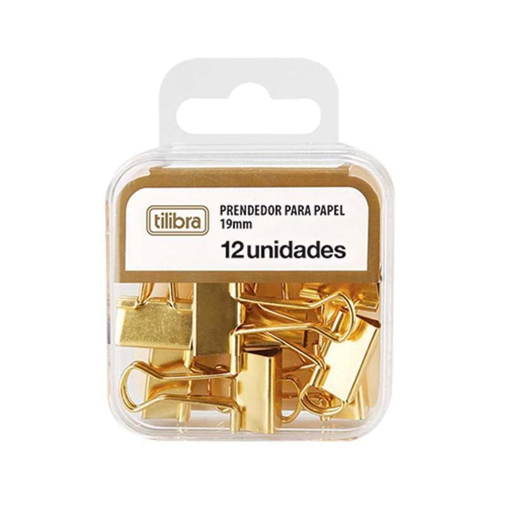 Prendedor de papel 19mm dourado com 12 unidades 178250 Tilibra
