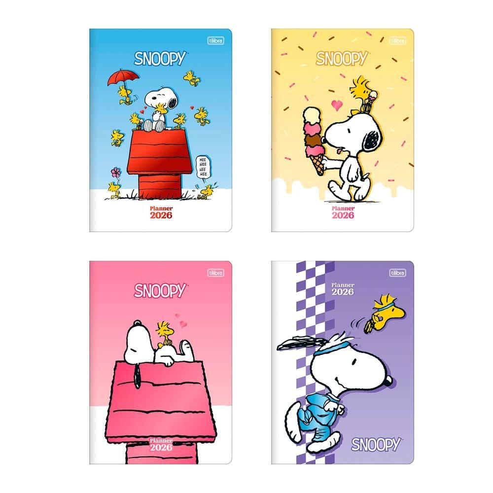 Agenda planner grampeado mensal Snoopy 2026 Tilibra