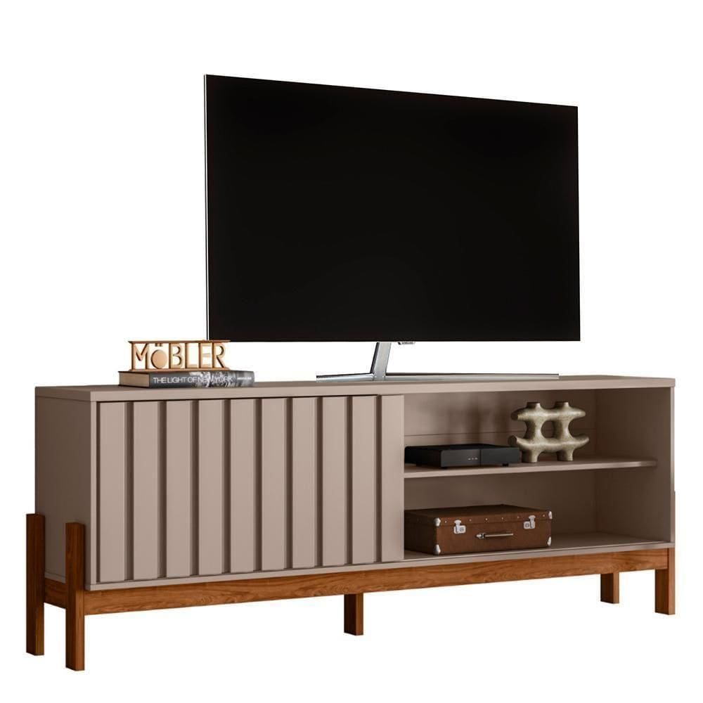 Rack Bancada New Aurora 188cm Grigio Fosco-cinamomo Mel Para Tv Até 75 - Mobler Grigio Fosco-cinamomo Mel