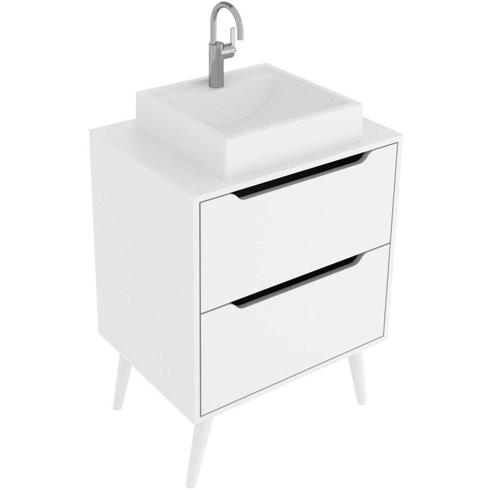 Gabinete Para Banheiro 60 Cm 2 Gavetas Com Cuba Robin Branco