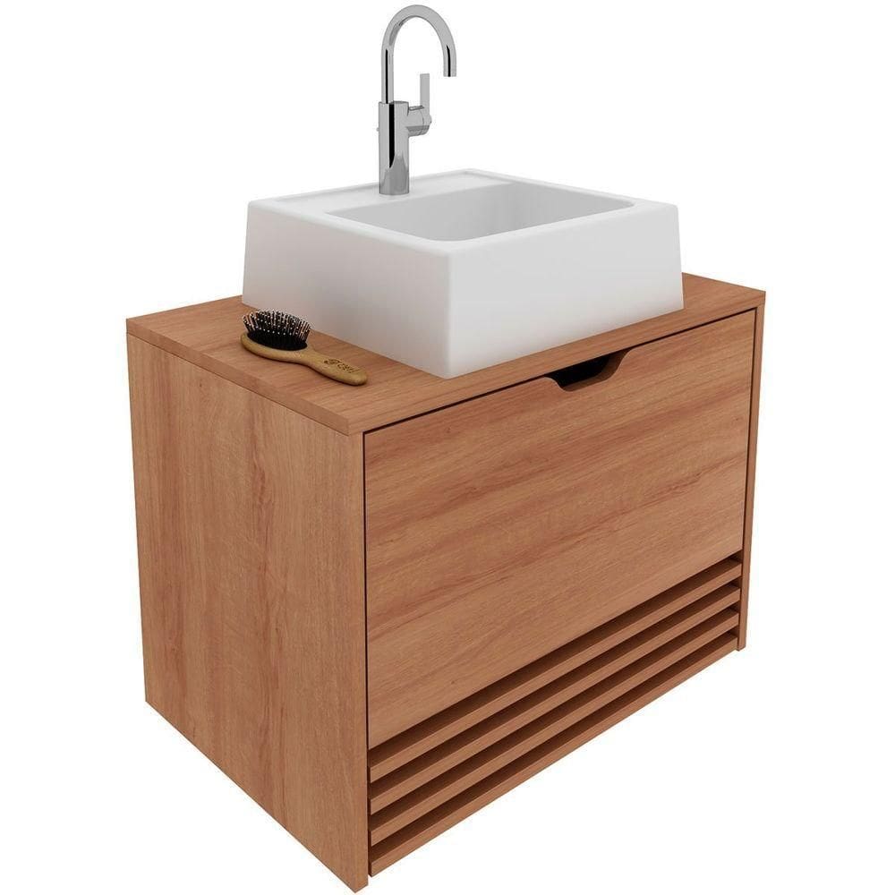 Gabinete De Banheiro 60 Cm 1 Porta Com Cuba Sâmia Amêndoa