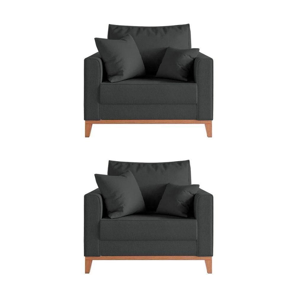 Kit 2 Poltronas Beny Amamentação Com 2 Almofadas Base Em Madeira Maciça Tecido Veludo Cinza