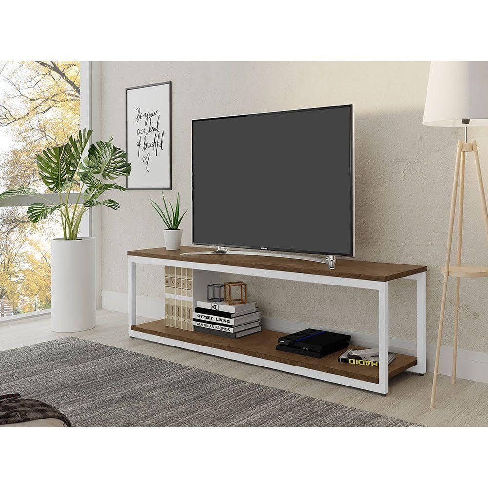 Rack Munique Estilo Industrial Klm Móveis Amadeirado Com Branco