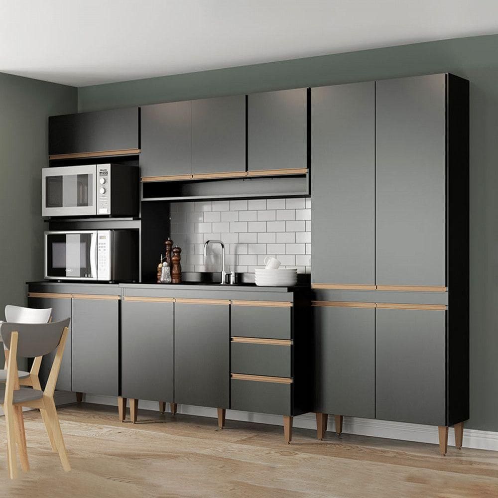 Cozinha Modulada Sabrina 280x200 Cm 4p Mdp Preto Menu Móveis Preto