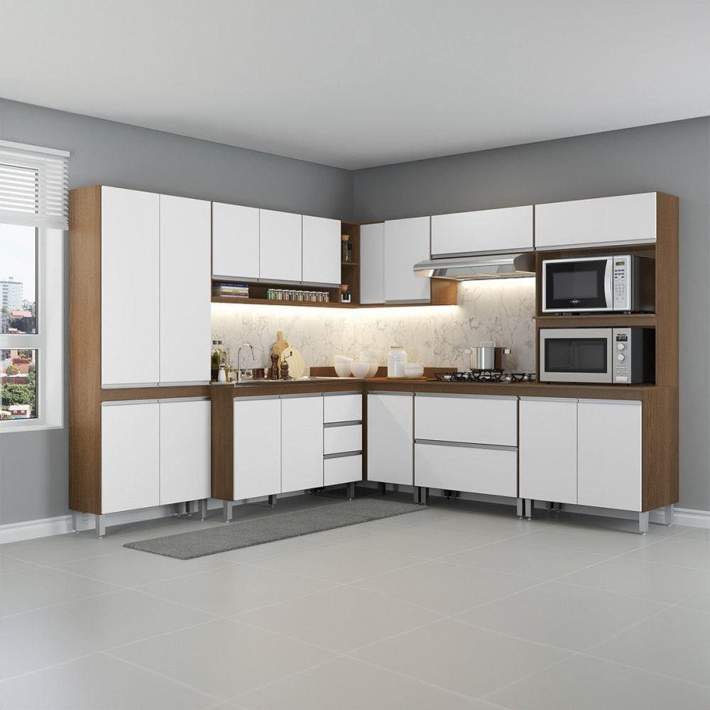 Armário Cozinha Canto Balcão Paneleira Sabrina Menu Móveis Branco