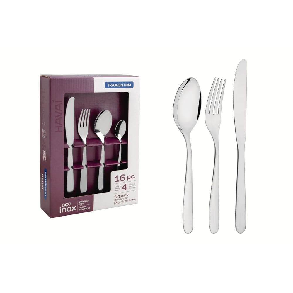 Faqueiro Tramontina Havaí em Aço Inox com Facas de Mesa 16 Peças