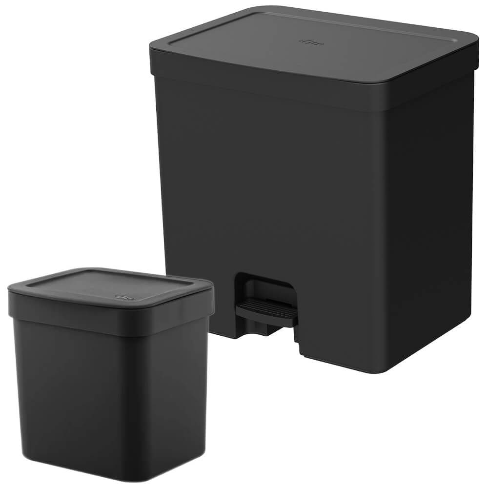 Lixeiras para Banheiro e Cozinha Trium Preta 20L e 2,5L 2 peças - Ou