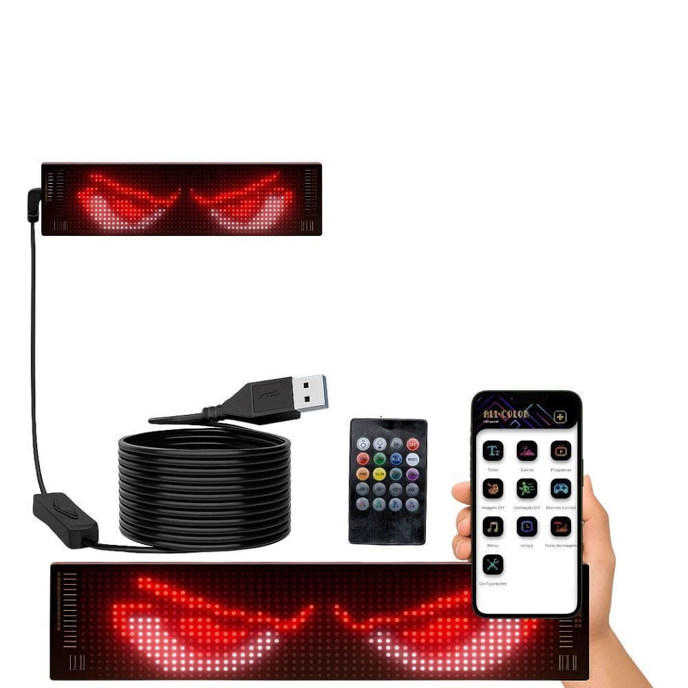 Olho De Led Parabrisa Rgb Controle Por Aplicativo Usb 37Cm