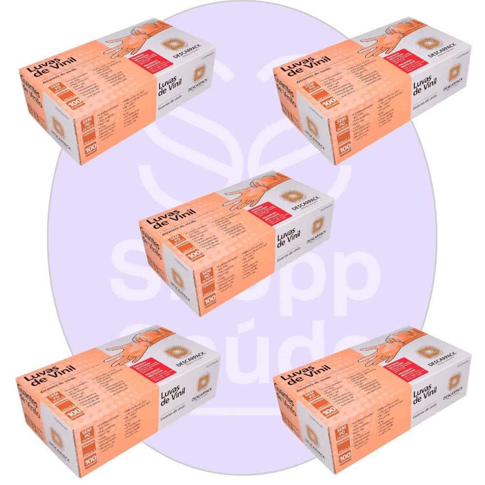 Kit 05 Luvas De Vinil Descartável P Sem Pó - Descarpack
