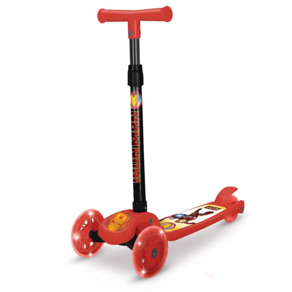 Patinete Dobrável Infantil Homem de Ferro 3 Rodas C/ Luz Led