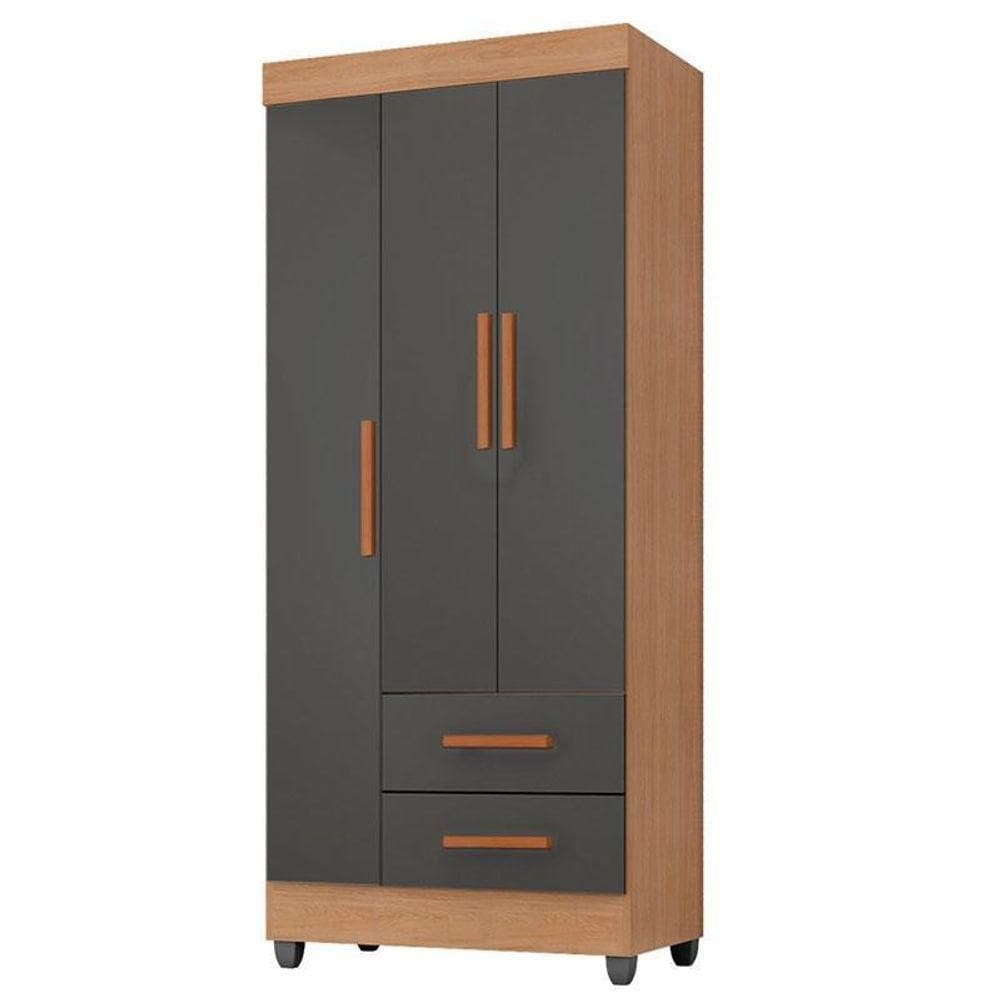 Guarda Roupa Solteiro Lite 3 Portas Nature Cinza – Móveis Leão