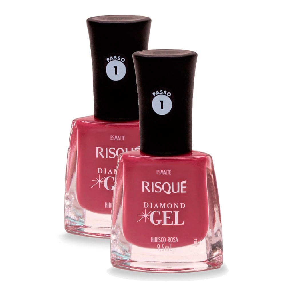 Kit 2 Esmalte Risqué Diamond Gel Cor Hibisco Rosa 9,5ml