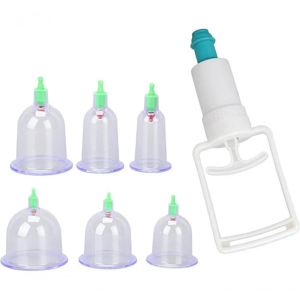 Kit Ventosas Com Bomba Ventosaterapia 6 Copos Massoterapia Chines Acumputura Terapia Succao Estetica