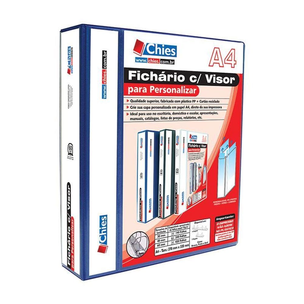 Fichário revestido com cristal A4 azul 60mm 1402 com 4 argolas Chies