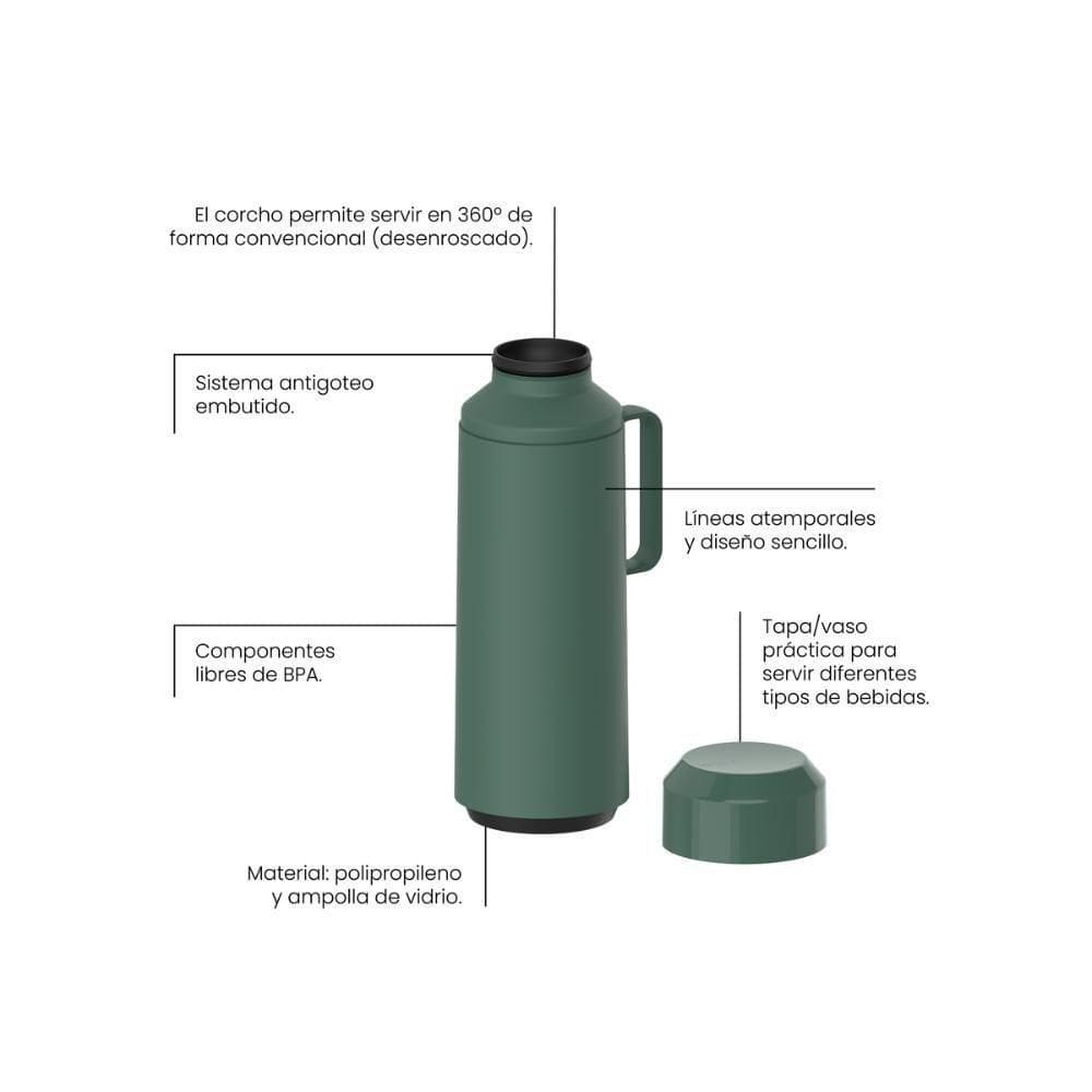 Garrafa Térmica Tramontina Verde Ampola De Vidro E Tampa 1L