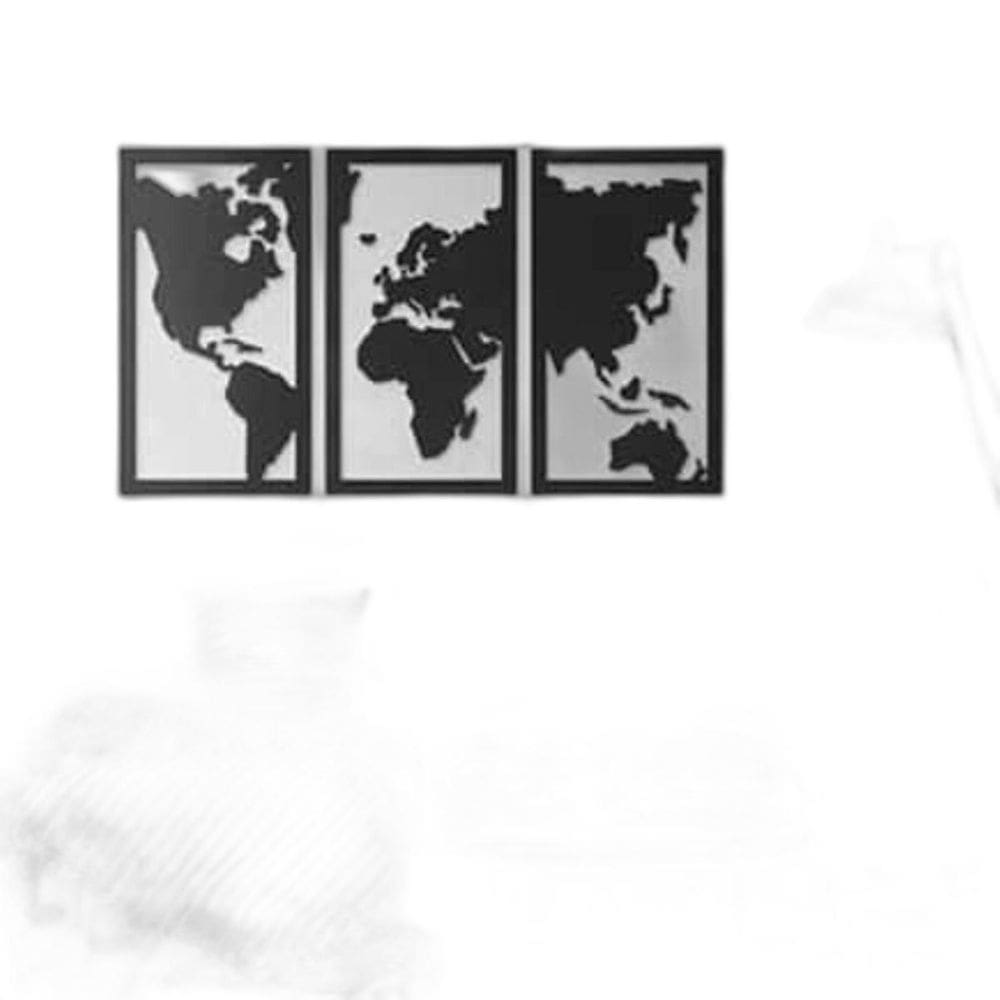 Quadro Decoração Vazado Mapa Mundi Mdf 6Mm Preto 130X80 Cm