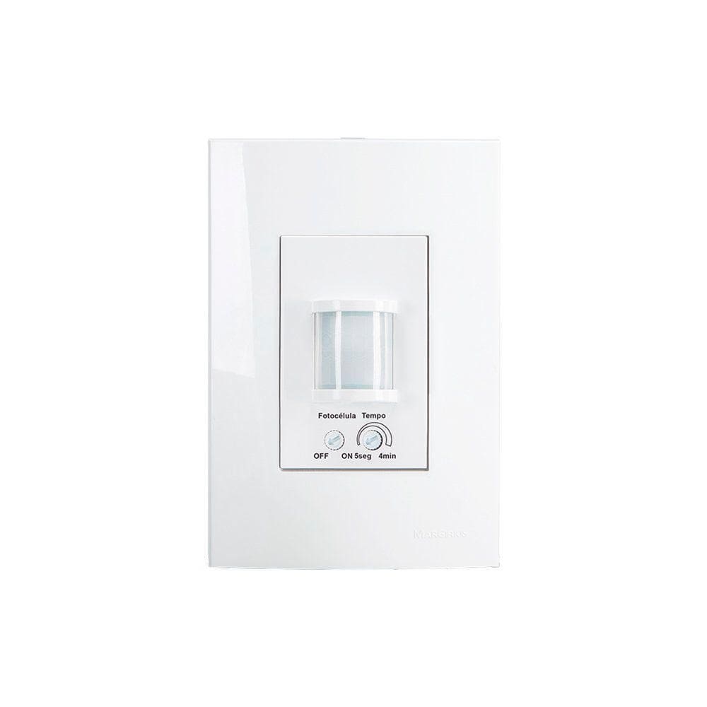 Sensor De Presença Modular Margirius Sleek 170° Com Placa 4x2 Branco Bivolt